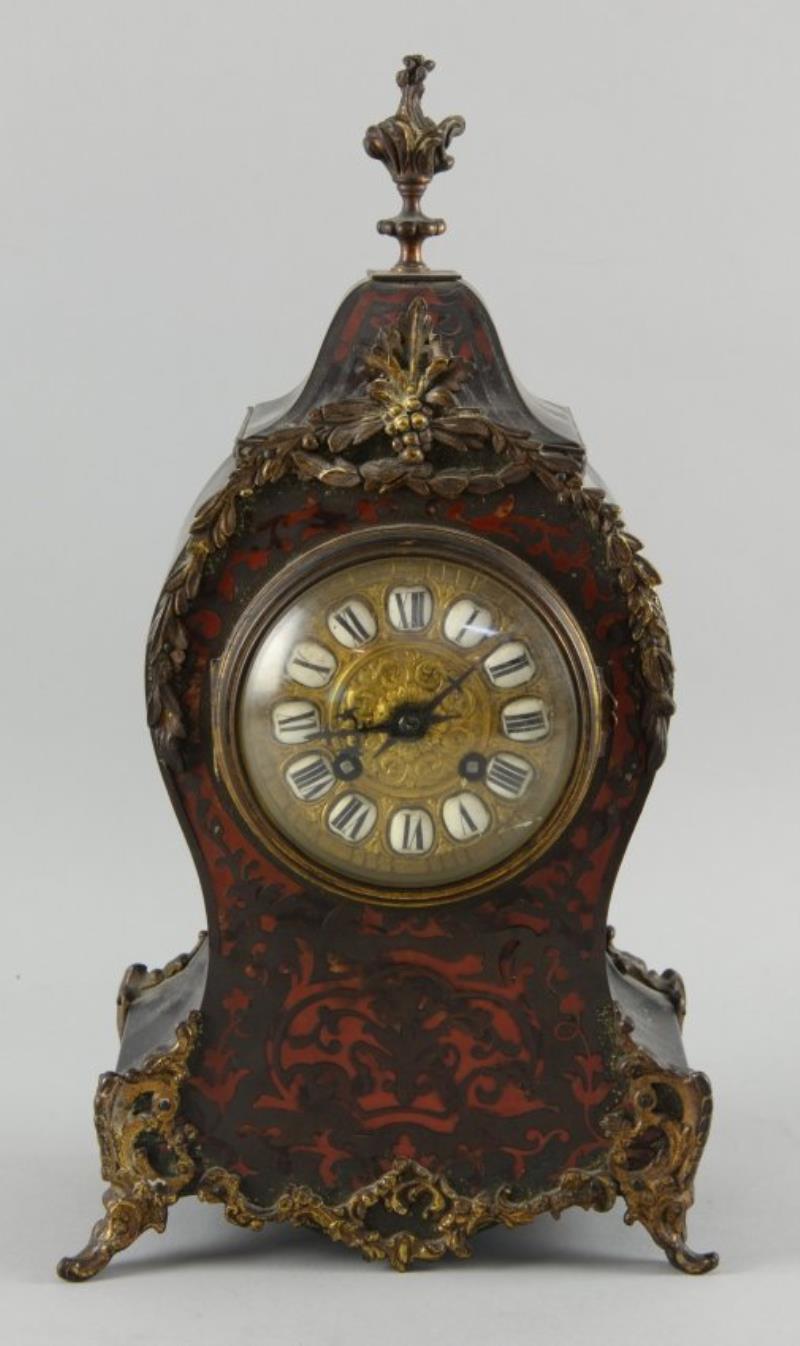 Boulle, ebonized and gilt metal mantle clock, the