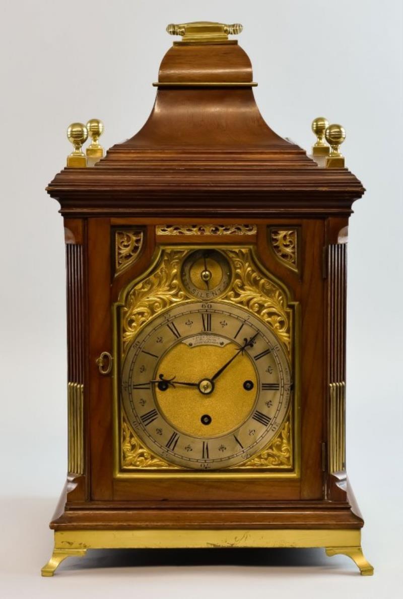 Late Victorian mahogany and brass mounted table clock,