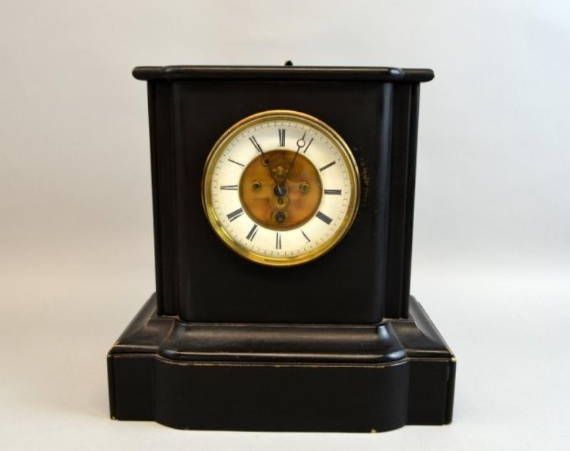 19th century black slate mantel clock with visible