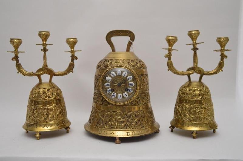 19th Century  J.T. Brevete Bronze  Bell Form Clock