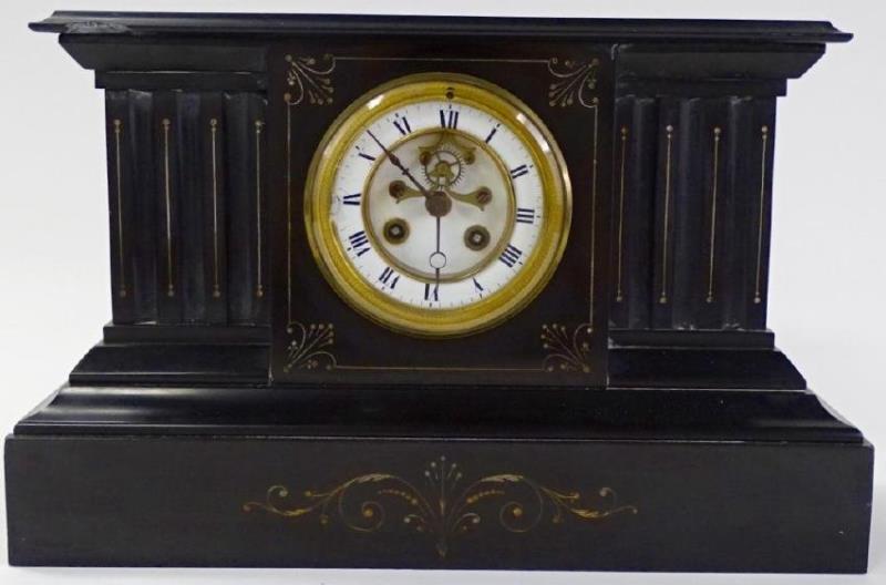 19TH C. CONTINENTAL BLACK SLATE MANTEL CLOCK