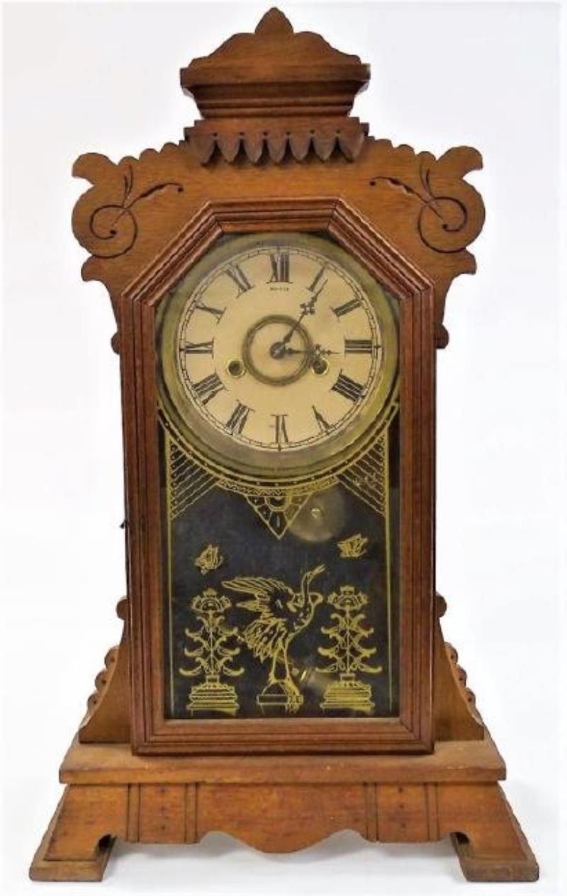 Late 19th century American carved Walnut case shelf clock