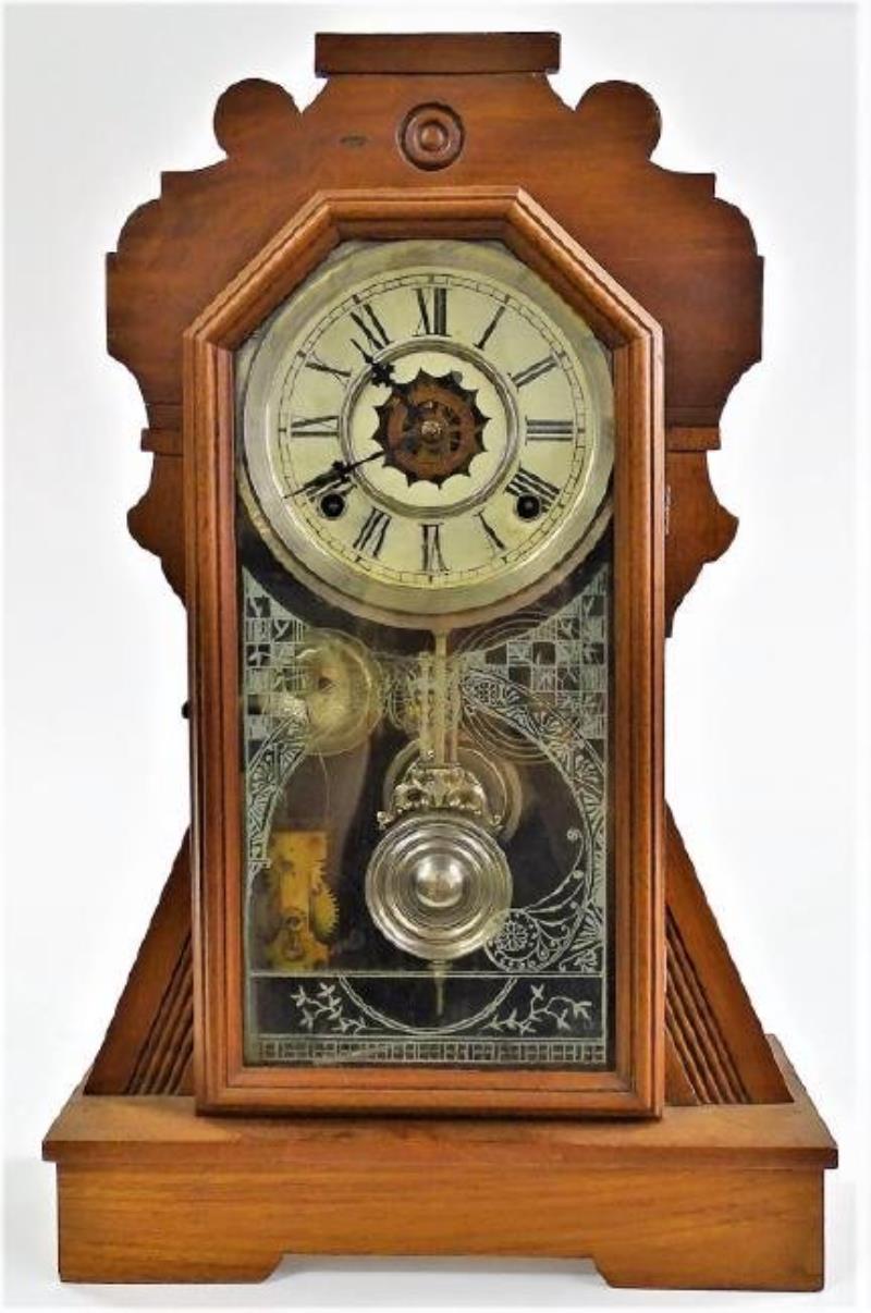 Late 19th century American carved Mahogany case kitchen clock
