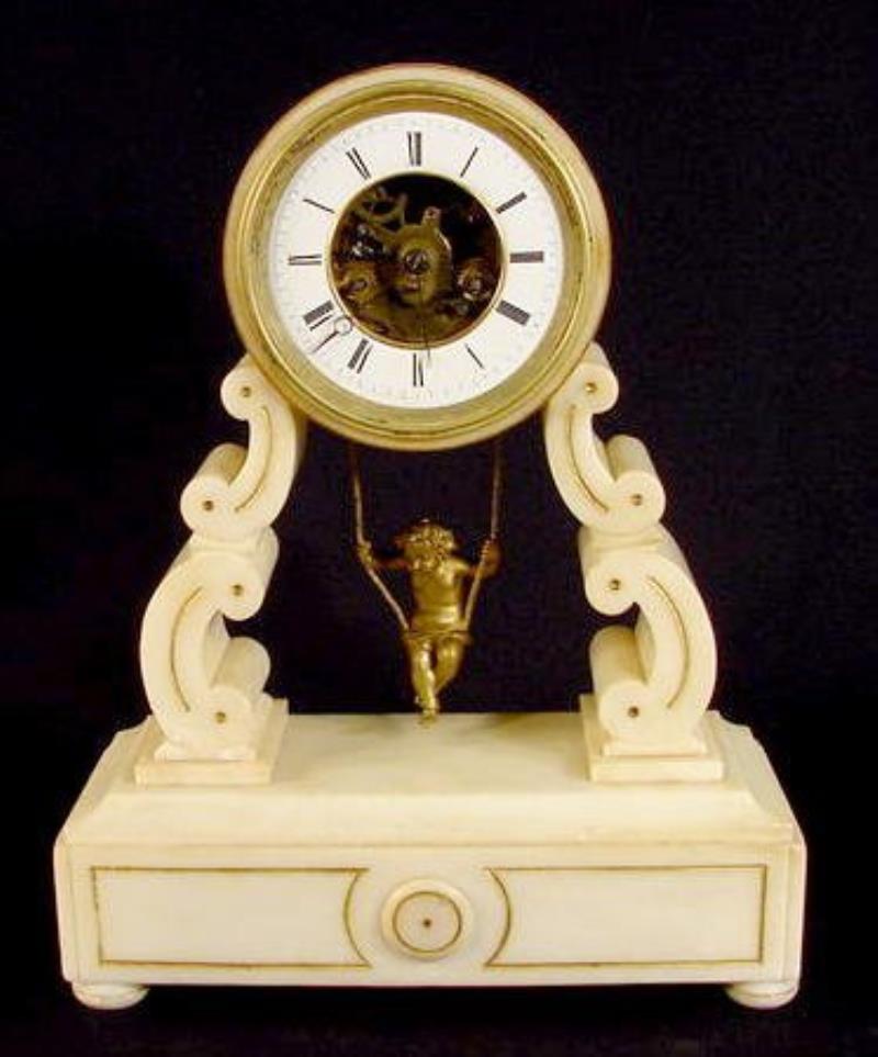 French Swing Clock w/White Alabaster Case