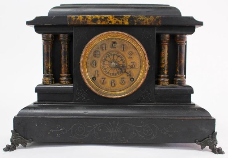 Early 20th century American ebonized wood case mantel clock