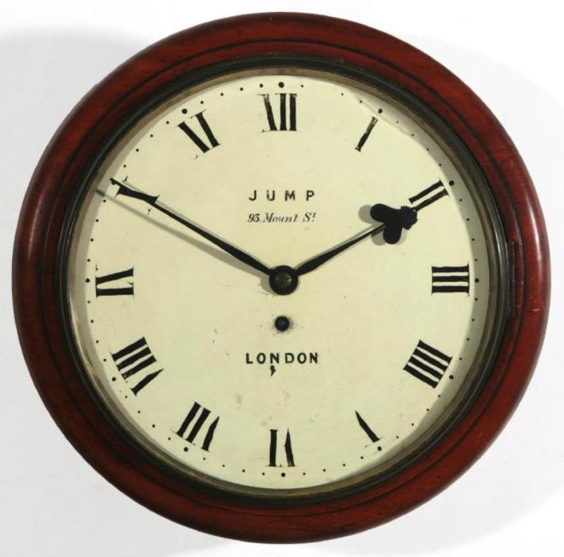 A 19TH C. ENGLISH FUSEE GALLERY CLOCK SIGNED JUMP