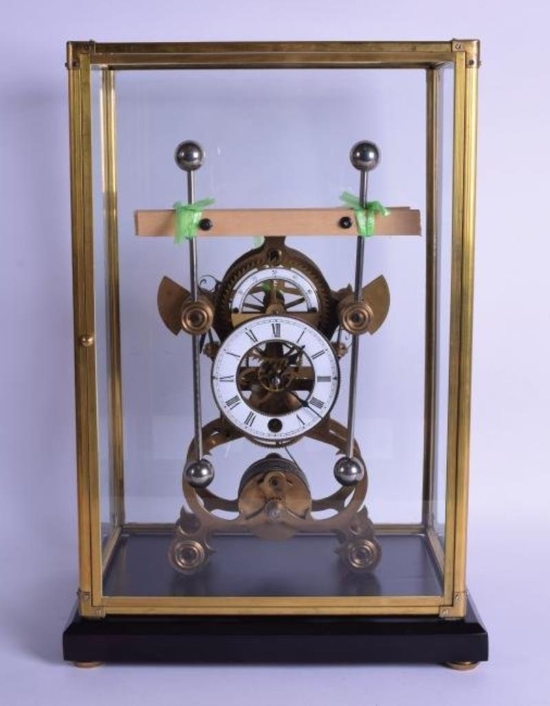 A CONTEMPORARY BRASS GRASSHOPPER SKELETON CLOCK. 36 cm