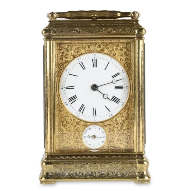 French-Engraved Grande Sonnerie Carriage Clock & Alarm