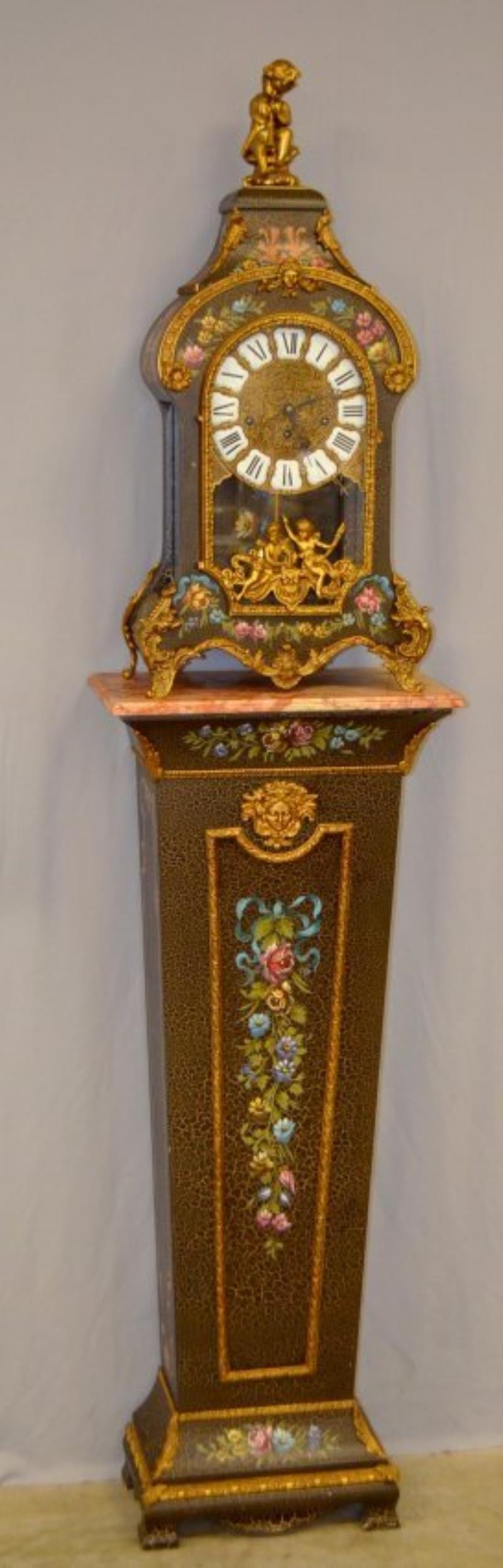 French Boulle Style Clock on Matching Pedestal