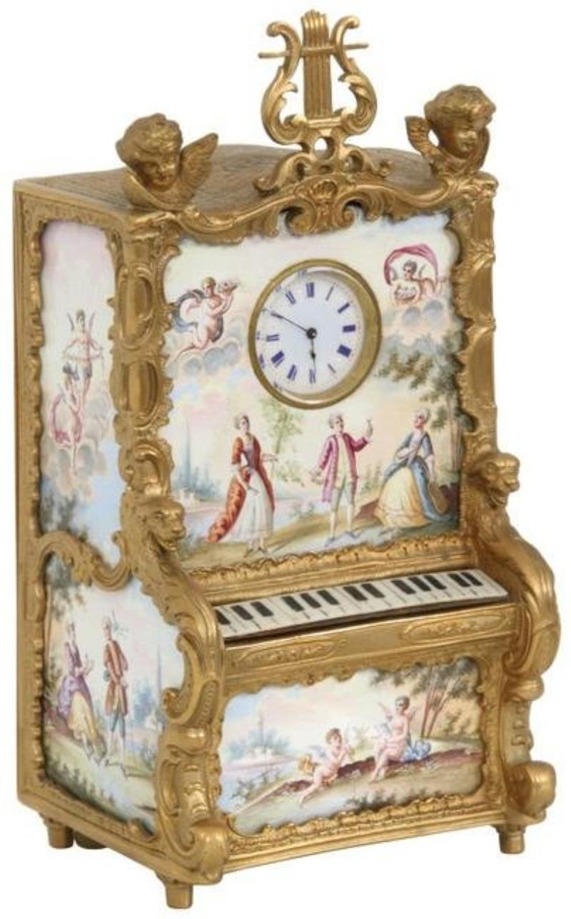 Viennese Enamel Musical Organ Desk Clock