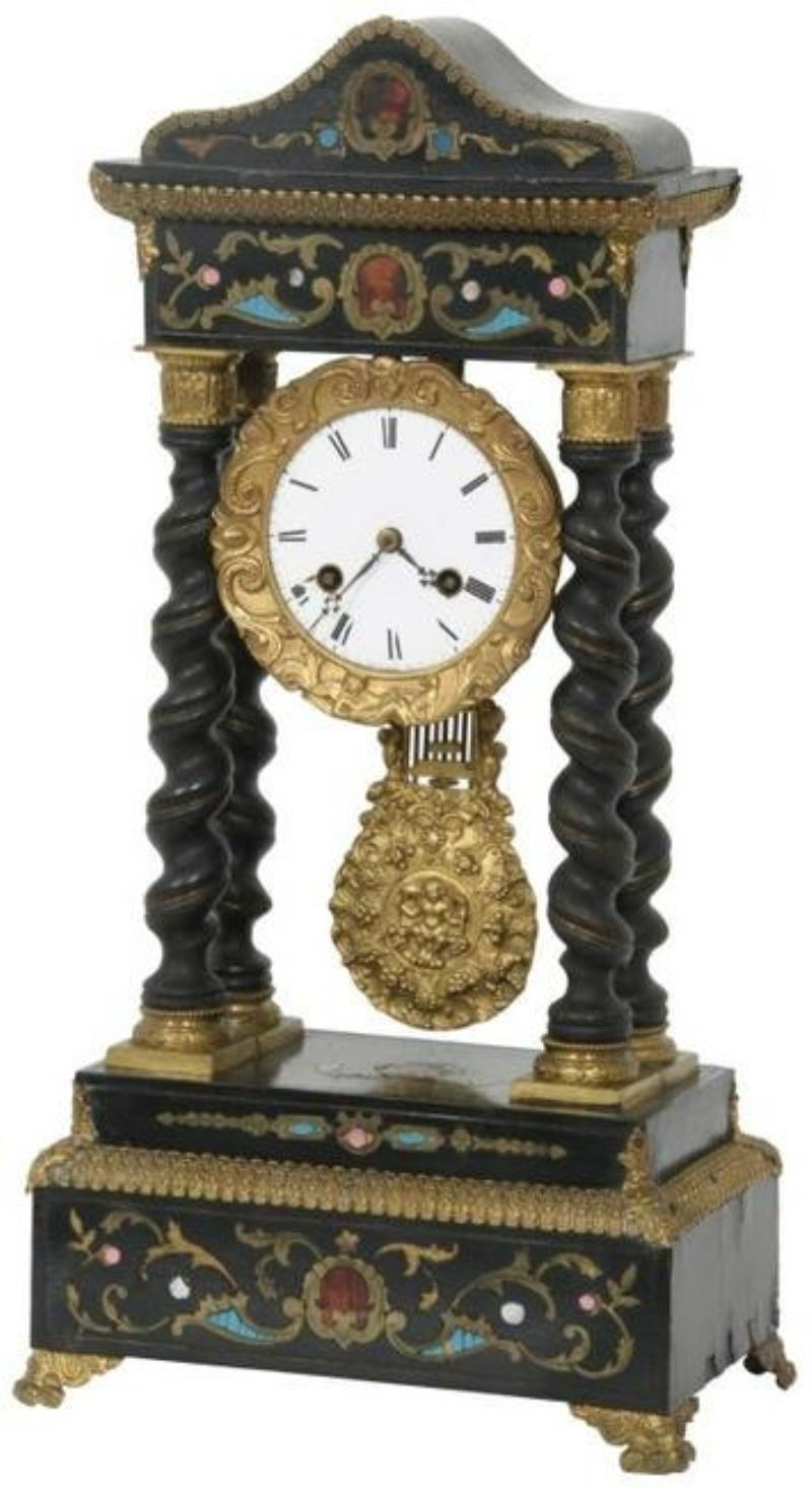 French Empire Ebonized Portico Clock