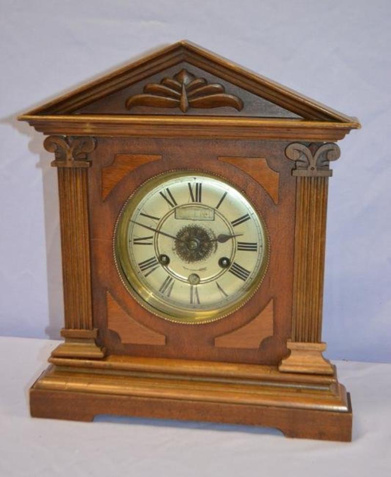 Carved Wood 2 Bell Alarm Clock. T&S and alarm, metal