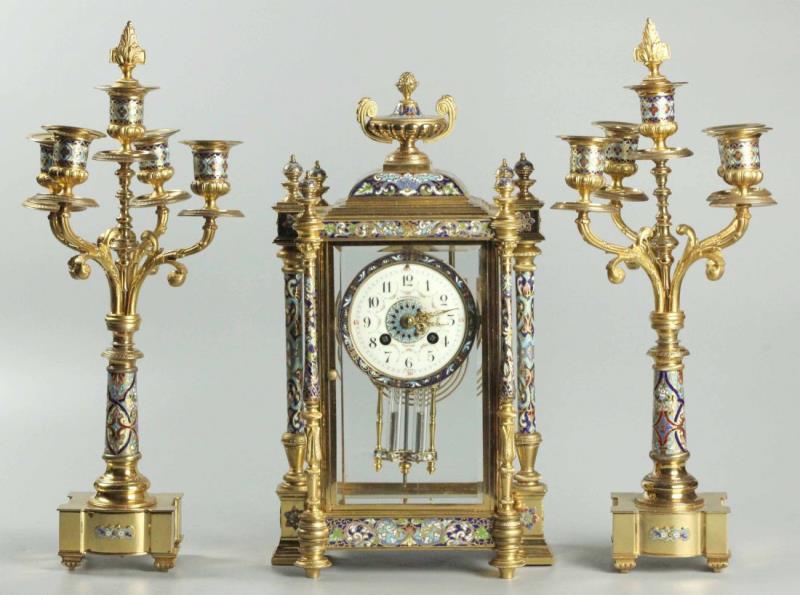 French Ormolu &  Cloisonne/ Champleve Enamel Clock