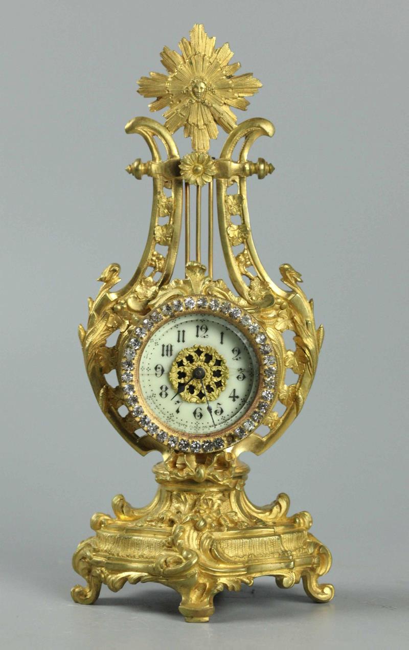 19 C American Dore Bronze  & Porcelain Face Clock