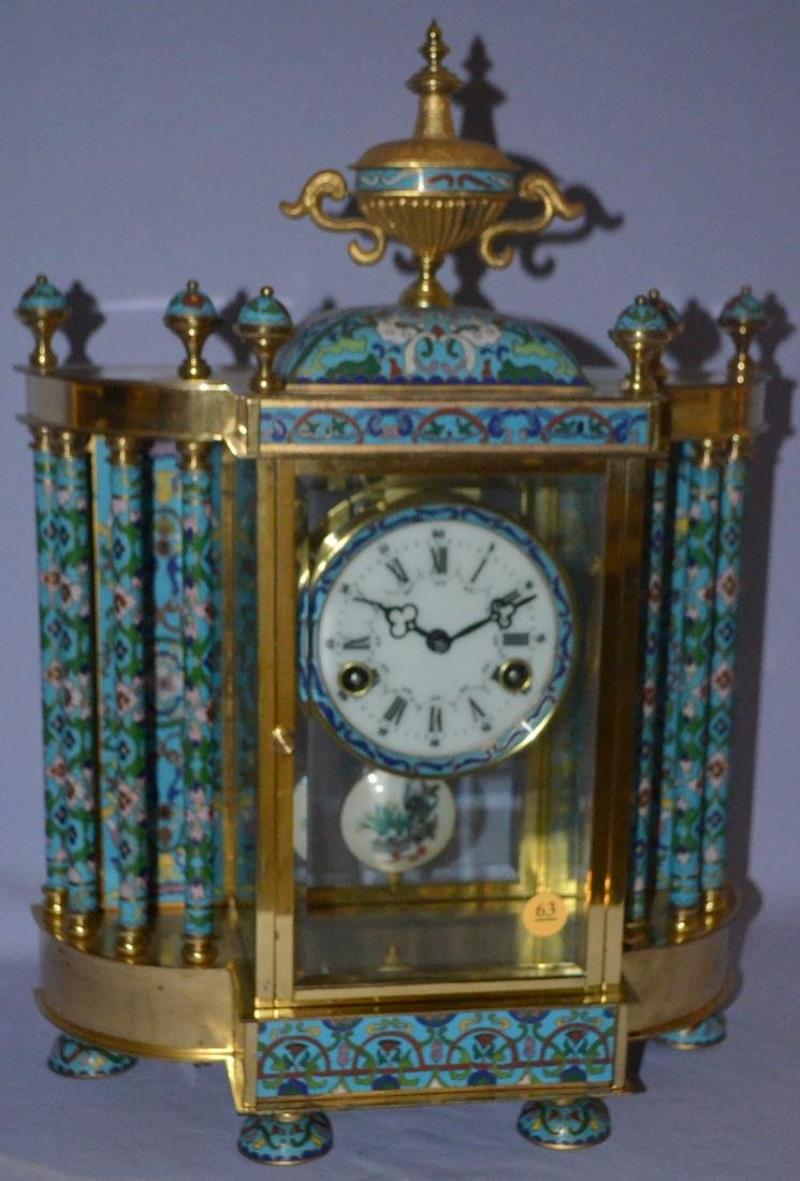 Vintage Cloisonne Crystal Regulator Clock