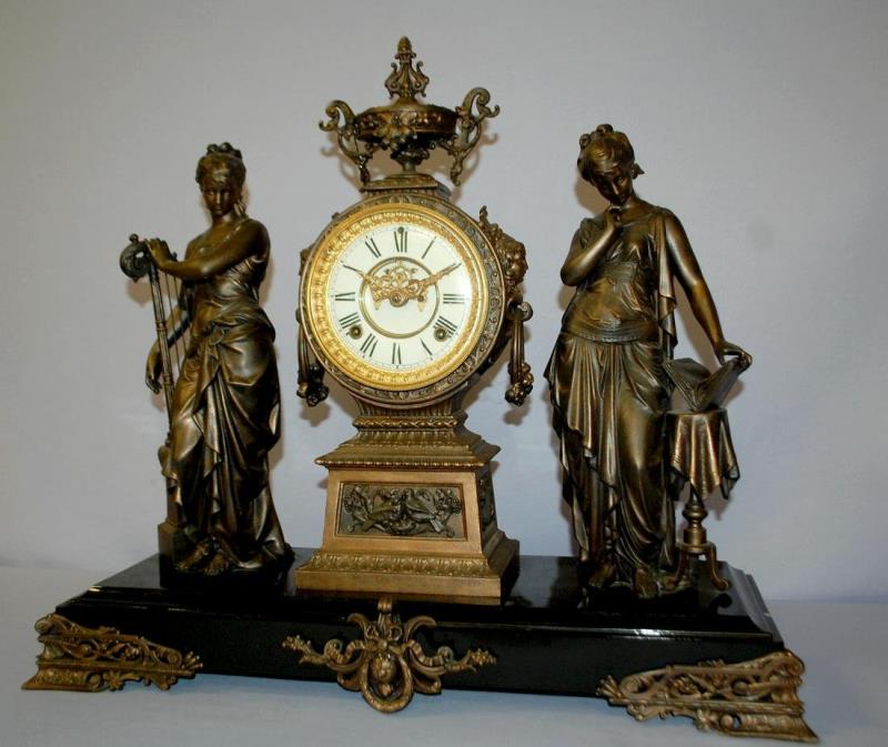 Antique Ansonia Music & Poetry Double Figure Clock