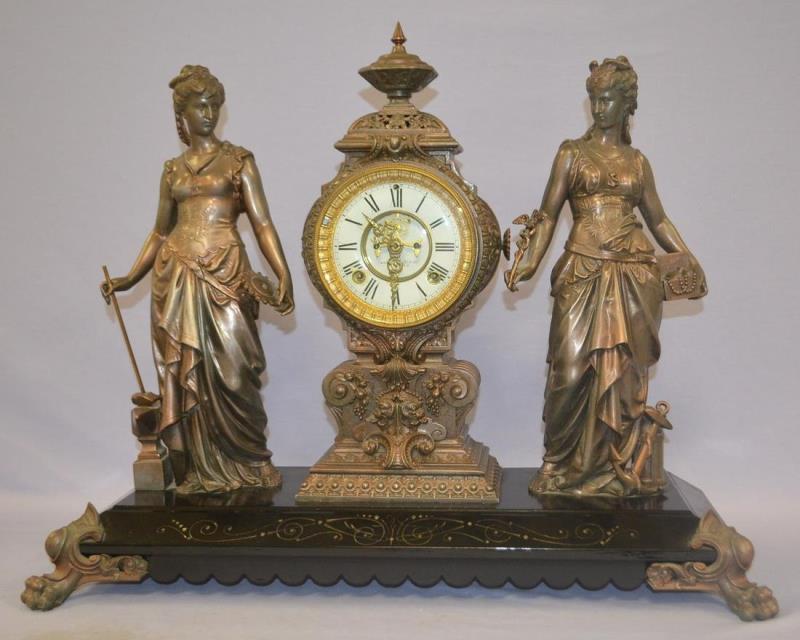 Antique Ansonia Art & Commerce Double Figure Clock