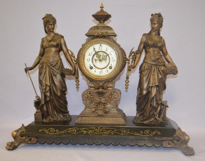 Antique Ansonia Art & Commerce Double Figure Clock