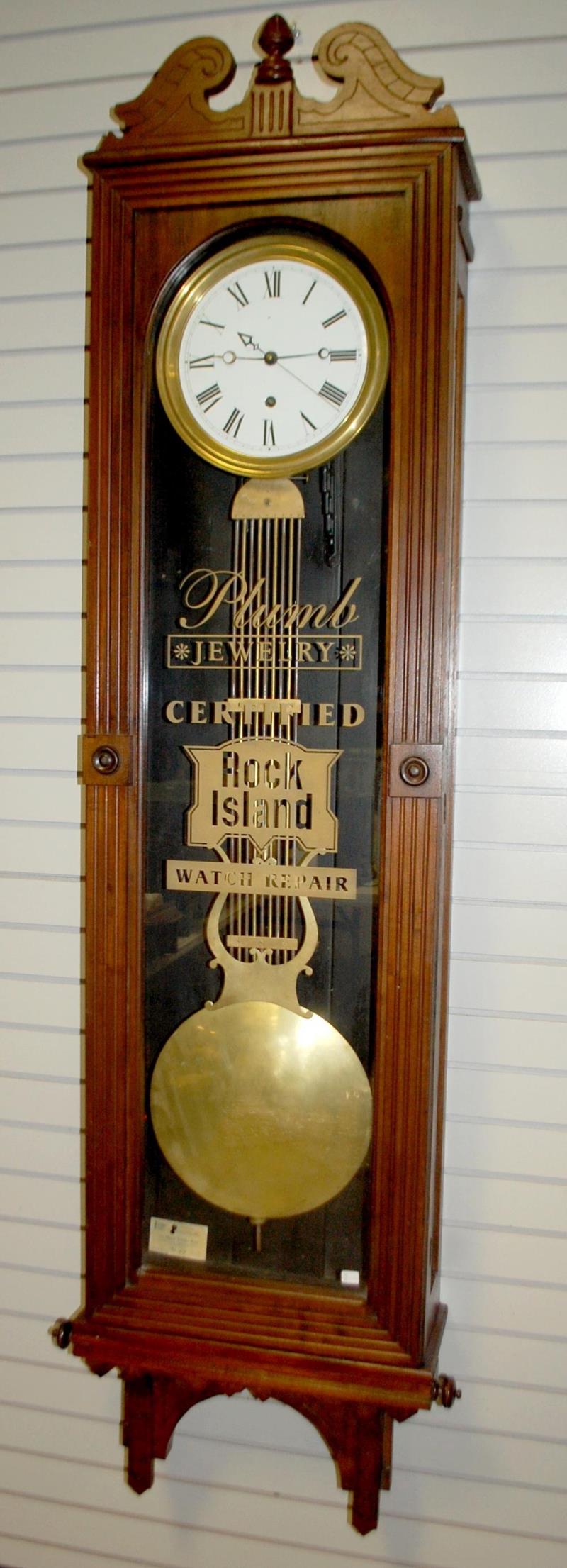 Antique Walnut Pin Wheel Jewelers Regulator Wall Clock