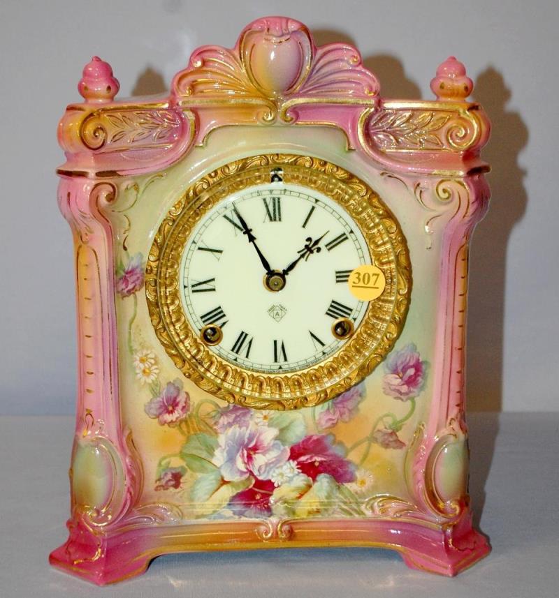 Antique Ansonia (la Seine) Porcelain Mantle Clock