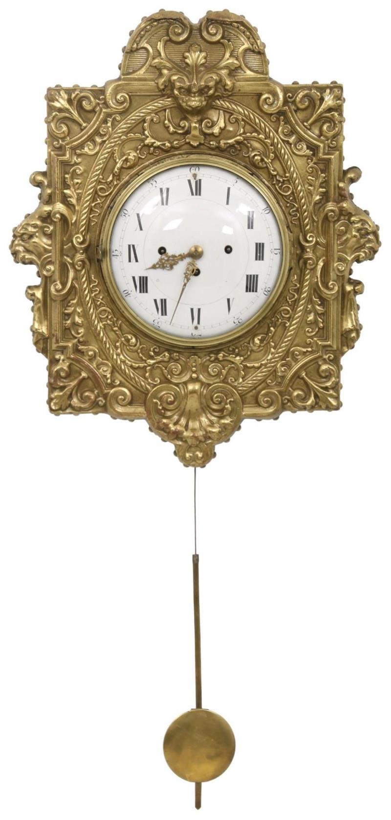 Brass Repousse Petite Sonnerie Wall Clock