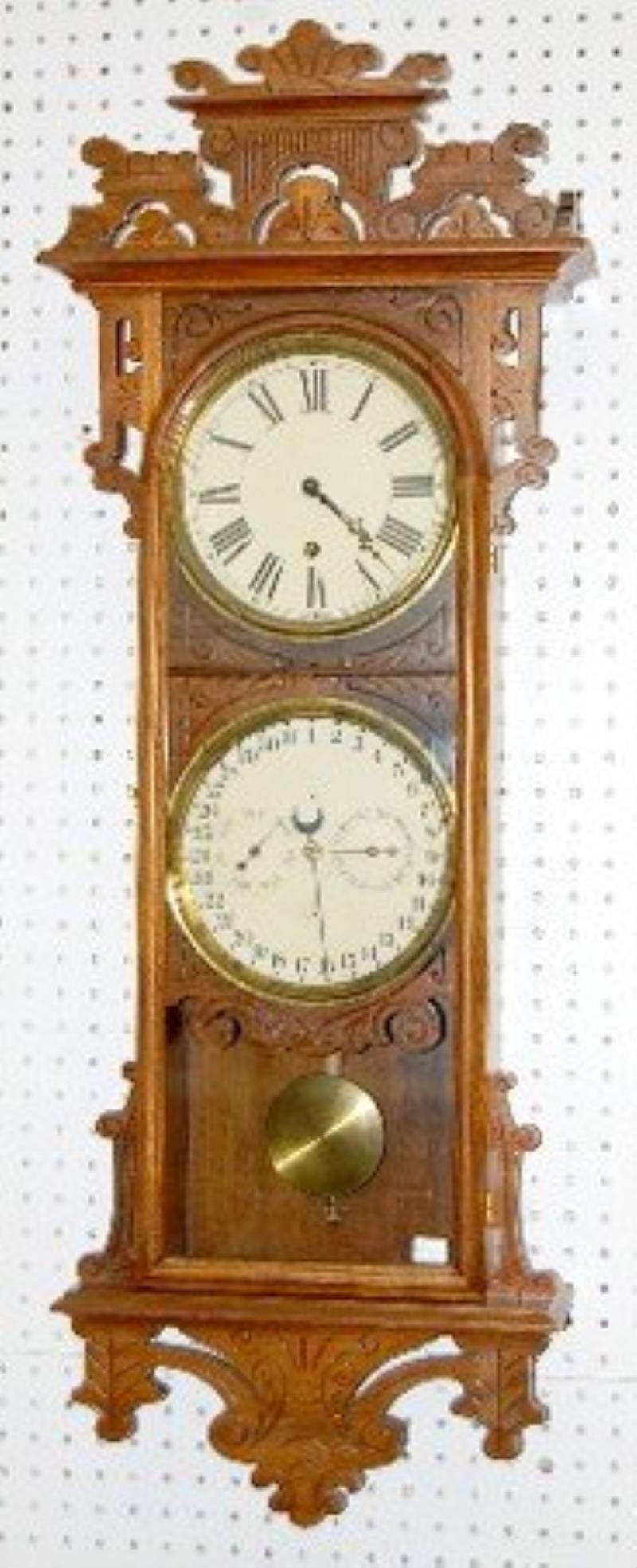 Welch Damrosch Walnut Calendar Antique Clock