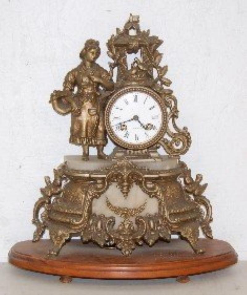 French Alabaster & Metal Figural Clock