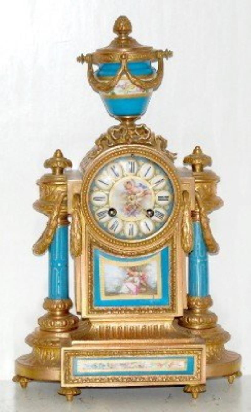 French Porcelain & Metal Sevres Style Clock