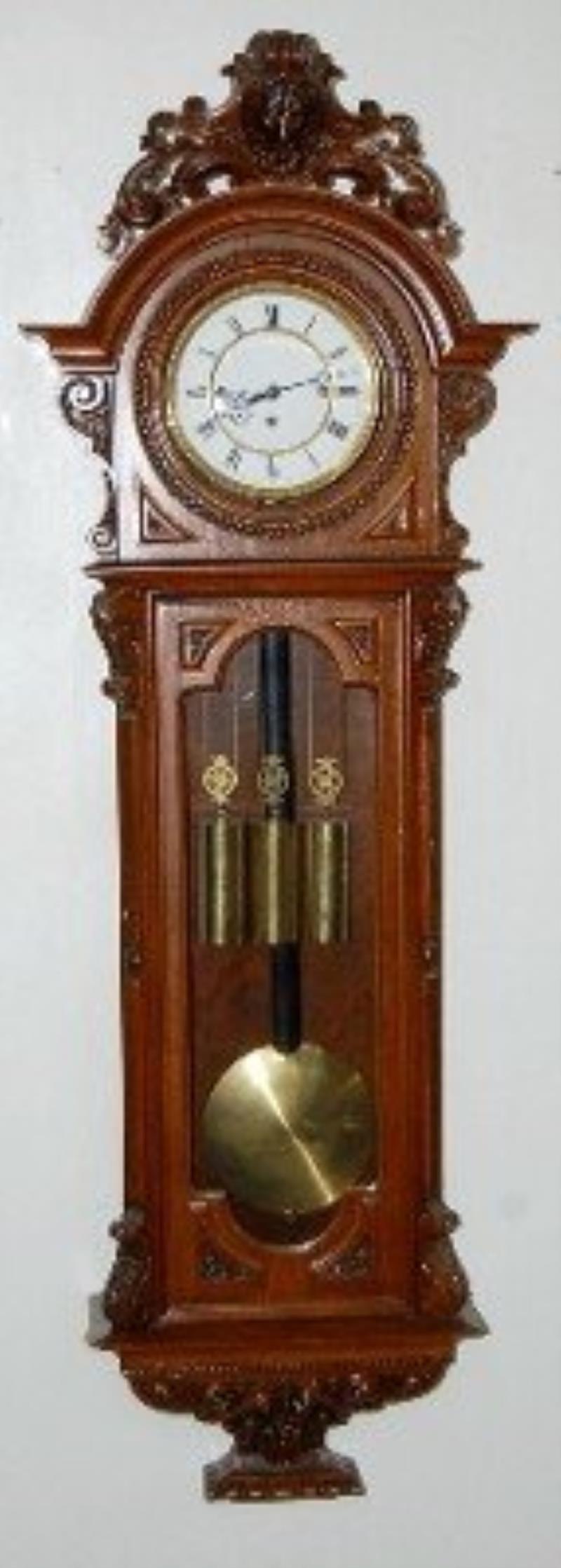 Antique Carved 3wt Sonnerie Vienna Clock w/ Lion