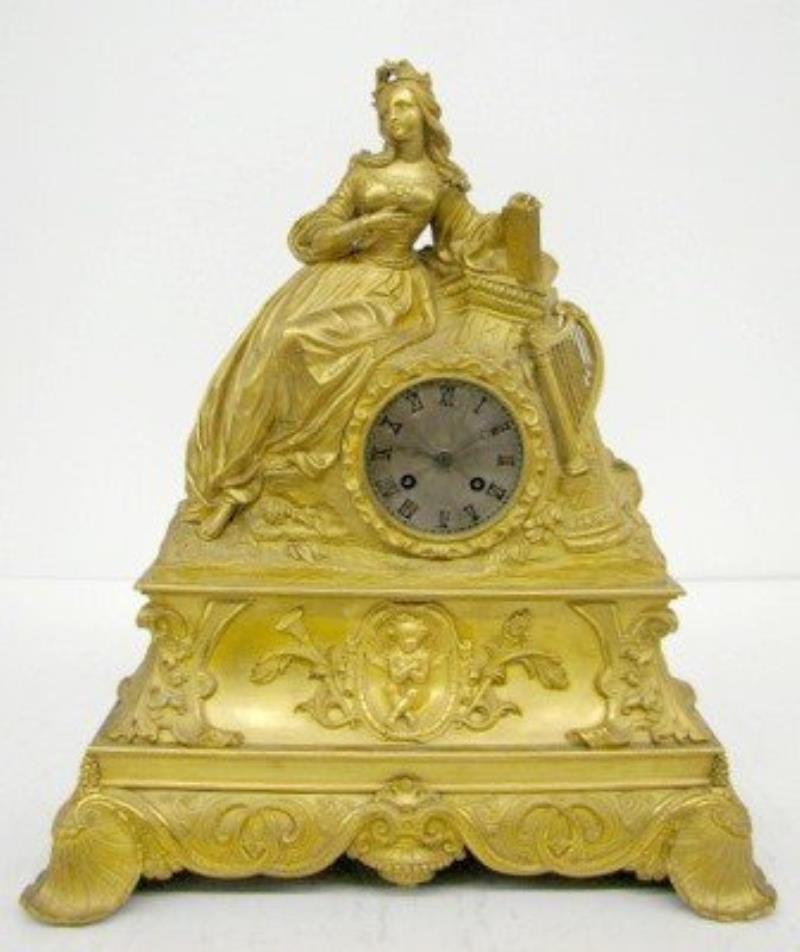 Antique French Empire Dore Lady Figural Clock