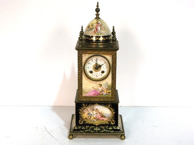 19th c. ROYAL VIENNA HAND PAINTED DOME MANTLE CLOCK