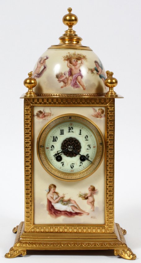 ROYAL VIENNA HAND PAINTED PORCELAIN MANTLE CLOCK