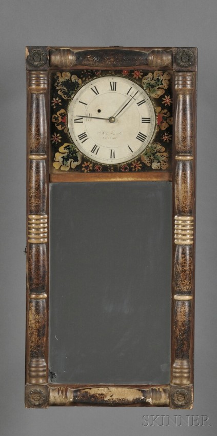Benjamin Morrill Mirror Clock, Boscawen, New Hamps