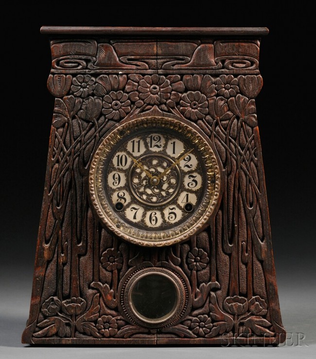 Artisan Arts & Crafts Movement Mantel Clock Oak, metal