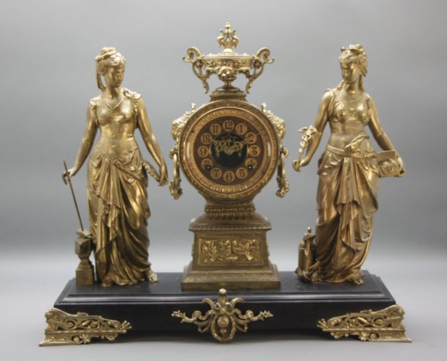 Ansonia “Art & Commerce” mantel clock.