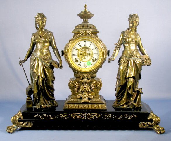 Ansonia Art & Commerce Double Statue Clock