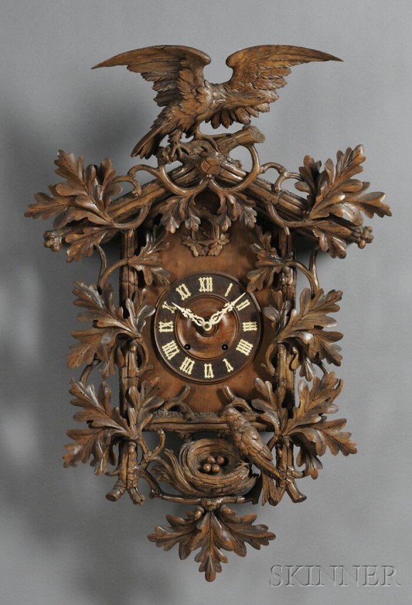 Carved Walnut Black Forest Cuckoo Clock, c. 1870,