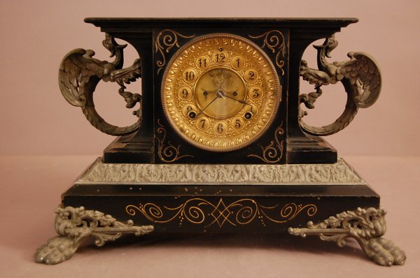 Ansonia Mantel Clock, Belgium Model Ebonized iron