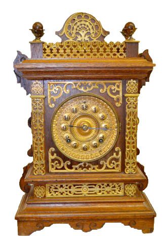 Ansonia “Cabinet F” Oak & Metal Clock