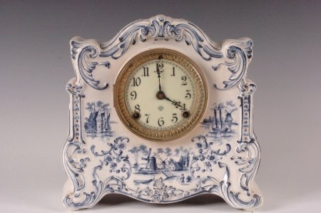 ANSONIA ‘MAHOPAC’ DELFT STYLE CHINA CASE CLOCK