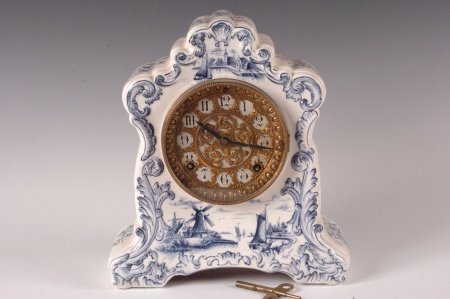 ANSONIA DELFT STYLE CHINA CASE CLOCK