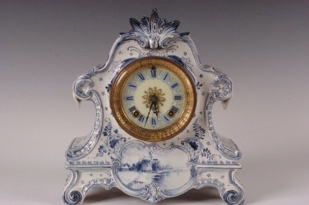 ROYAL BONN ‘DELFT’ CHINA CASE CLOCK ANSONIA MOVEMENT