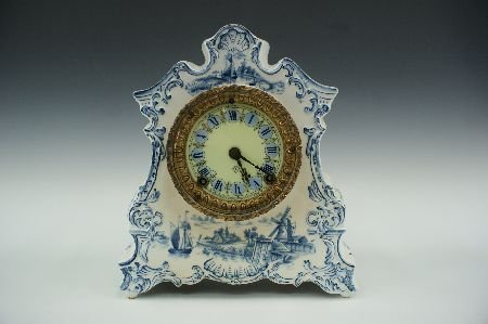 ANSONIA DELFT STYLE CHINA CASE CLOCK