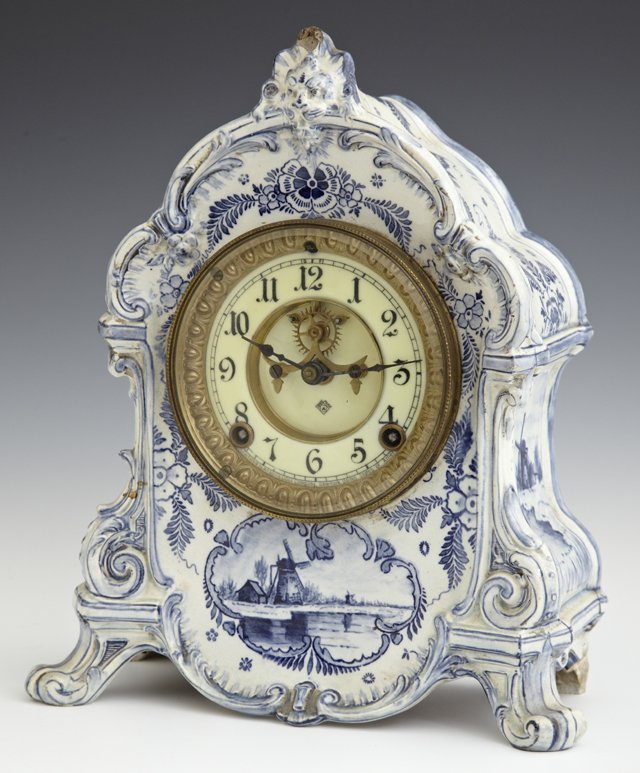 Ansonia “Delft” Mantel Clock, late 19th c., with an