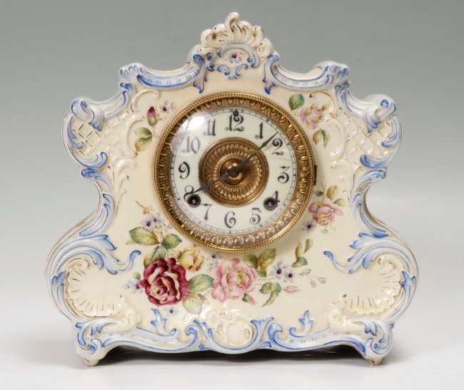 ANSONIA DRESDEN EXTRA PORCELAIN MANTLE CLOCK