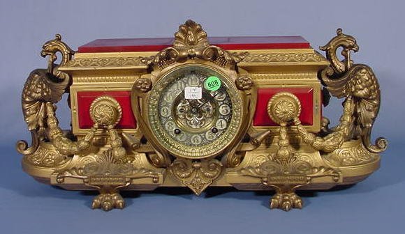 Red Ansonia Eureka Metal Mantel Clock NR