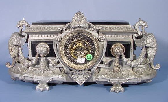 Black Ansonia Eureka Metal Mantel Clock NR