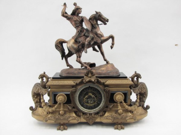 AN ANSONIA ‘EUREKA AND NO. 1099 DAGOBERT’ STATUE CLOCK