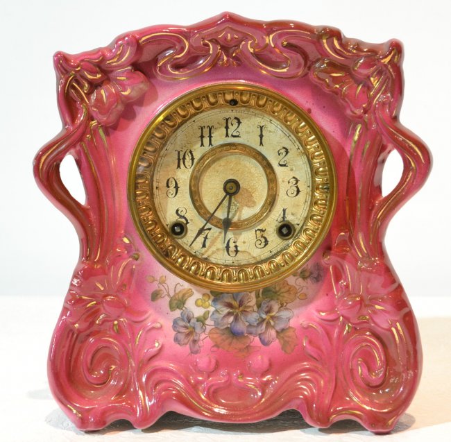 ANSONIA FLORAL PORCELAIN CLOCK “TRUSTEE”