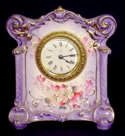 Ansonia Lavender Floral Miniature China Clock NR